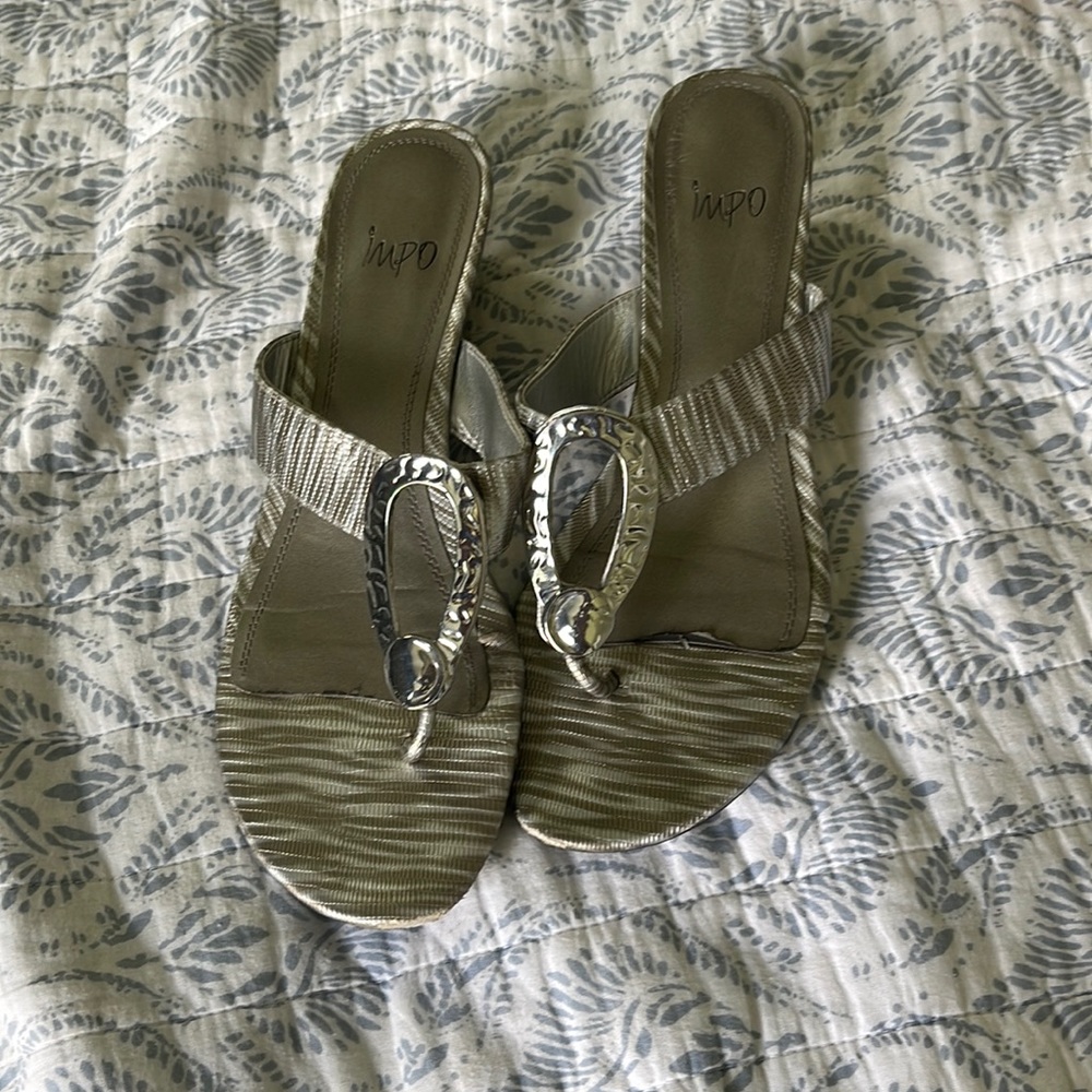 Impo brand silver wedge thong size 10